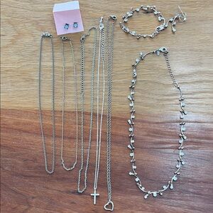 Costume jewelry necklaces earrings Silver Necklaces Heart Cross Charms MONET set